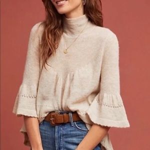 Anthropologie Feather Bone Whitney Bell Sleeve Merino Wool Alpaca Blend Sweater